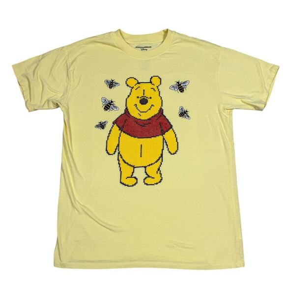 Disney Winnie The Pooh Womens Size S Yellow Cross Stitch Short Sleeve T-Shirt - Picture 1 of 6